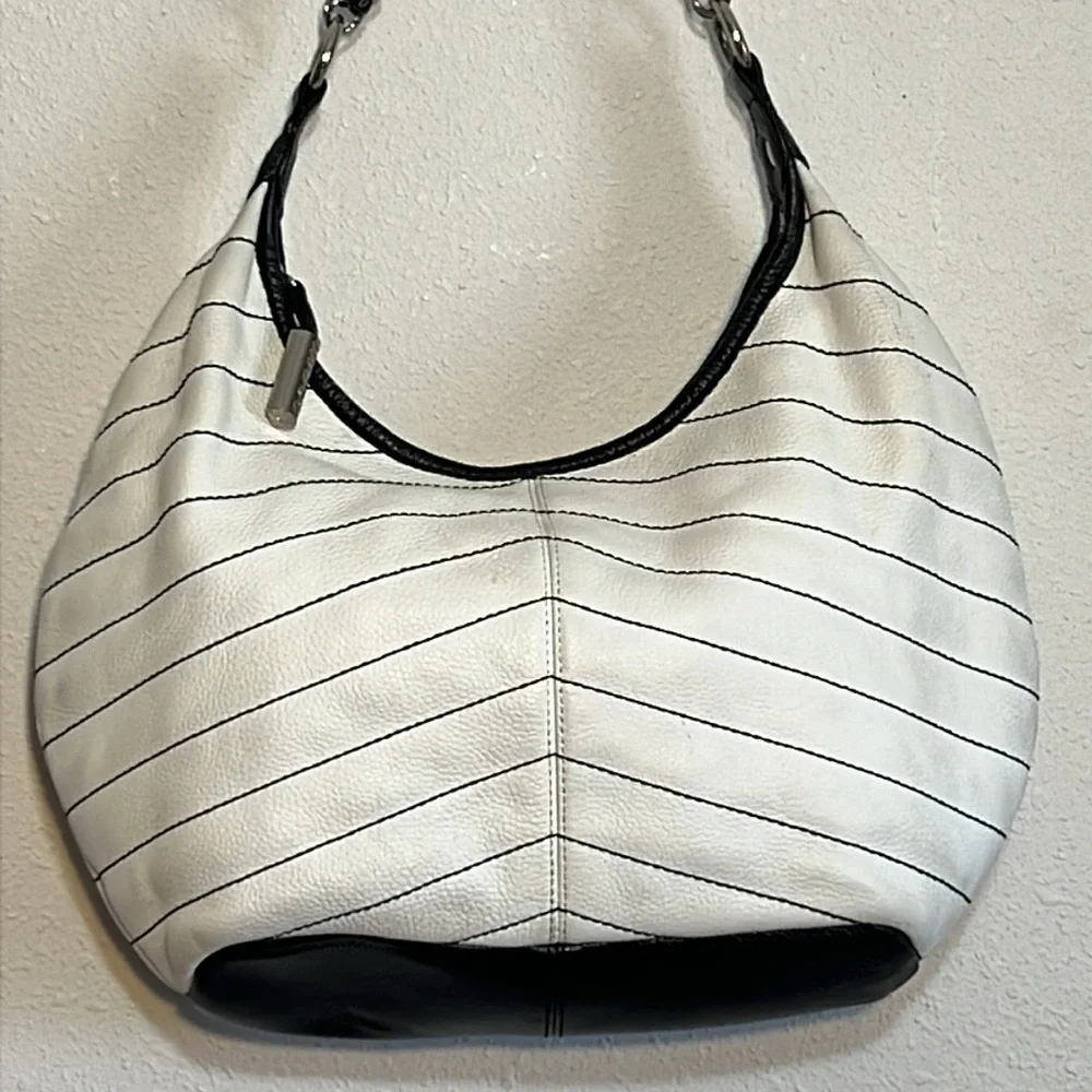 Bodhi Hobo Leather Slouchy White/ Black Shoulder Handbag